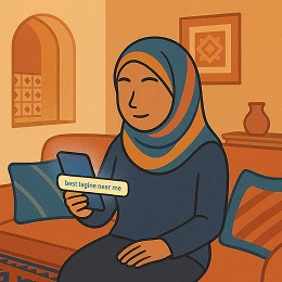 Fatima using phone to search
