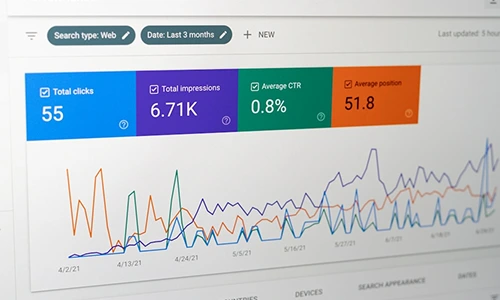 Monthly performance analytics dashboard showing visitor growth trends revenue metrics and website optimization reports