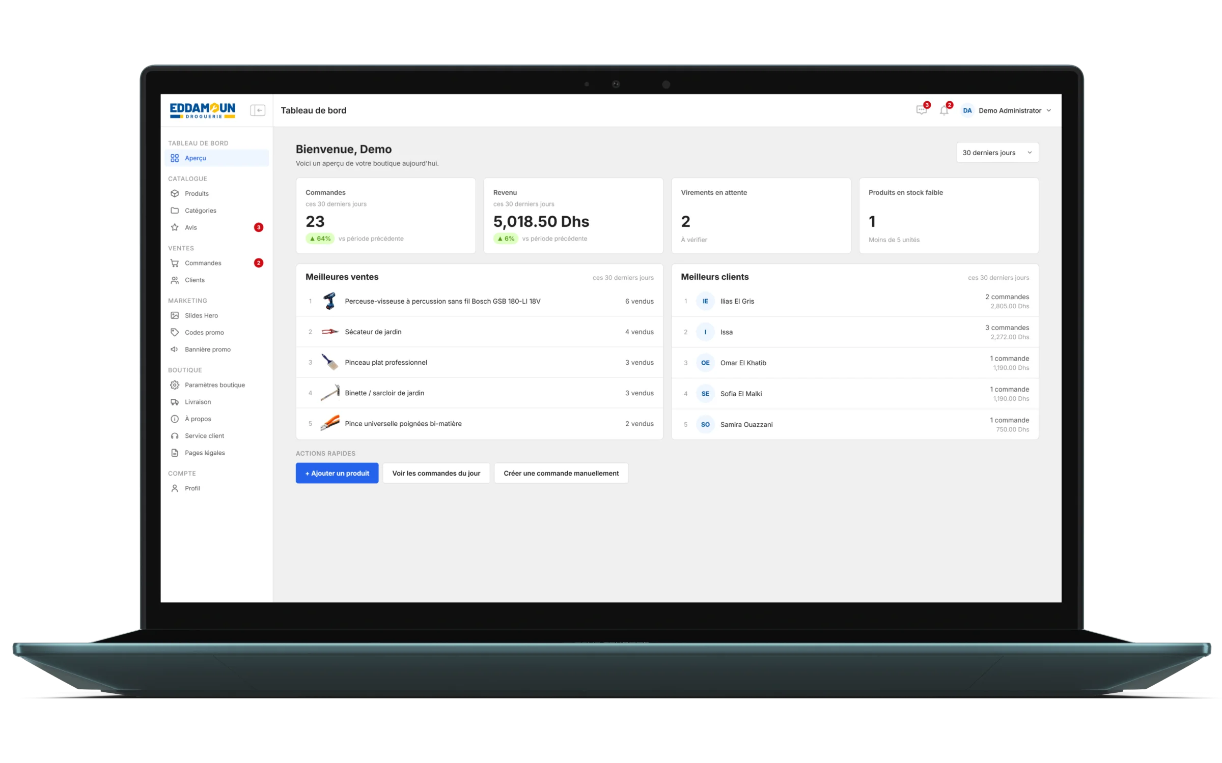 The WeCommerce dashboard open on a laptop